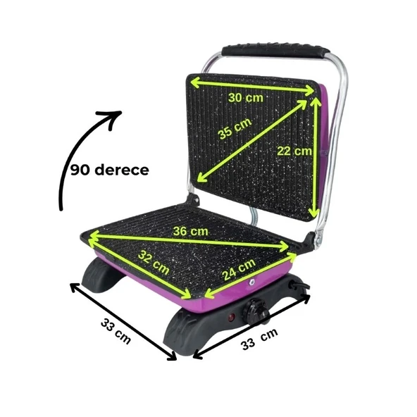 Elis Concept & Dökümix Demir Döküm Granit Lila 1800 W 4-6 Dilim Ev-Sanayi-Büfe Tipi Tost Makinası - 2