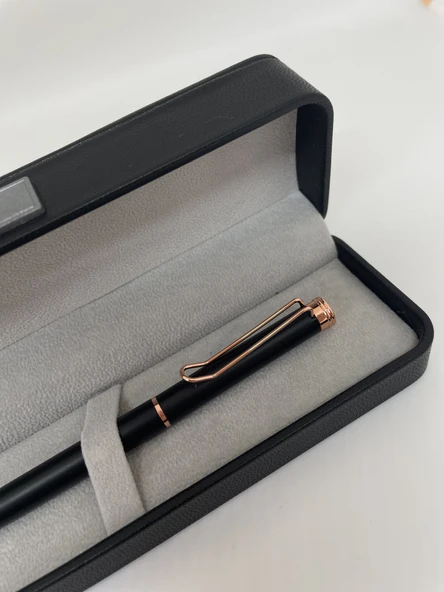 Elegance Series Gold Deri Kutulu Siyah Tükenmez Kalem - 2