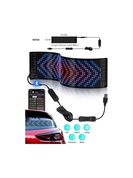 Matrix Led Panel Cama Yapışan Telefon Kontrollü Led Ekran Panel 16X64 - 92MM-374MM