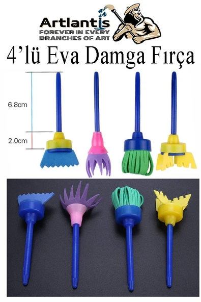 Eva Damga Fırçası 4 lü 1 Paket Plastik Doku Tarağı Fırçası Okul Öncesi Boya Sünger Fırça Seti Çocuklar İçin Plastik Sap - 2