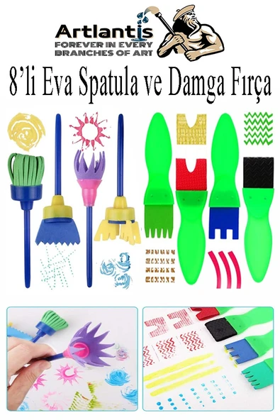 Eva Spatula ve Damga Fırçası 8 li 1 Paket Plastik Doku Tarağı Fırçası Okul Öncesi Boya Sünger Fırça Seti Çocuklar İçin