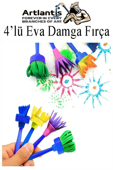 Eva Damga Fırçası 4 lü 1 Paket Plastik Doku Tarağı Fırçası Okul Öncesi Boya Sünger Fırça Seti Çocuklar İçin Plastik Sap - 5