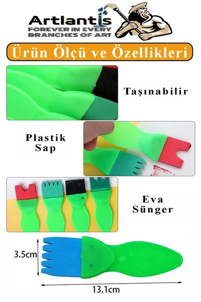 Eva Spatula ve Damga Fırçası 8 li 1 Paket Plastik Doku Tarağı Fırçası Okul Öncesi Boya Sünger Fırça Seti Çocuklar İçin - 5