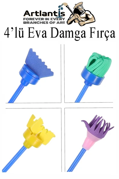 Eva Damga Fırçası 4 lü 1 Paket Plastik Doku Tarağı Fırçası Okul Öncesi Boya Sünger Fırça Seti Çocuklar İçin Plastik Sap - 3