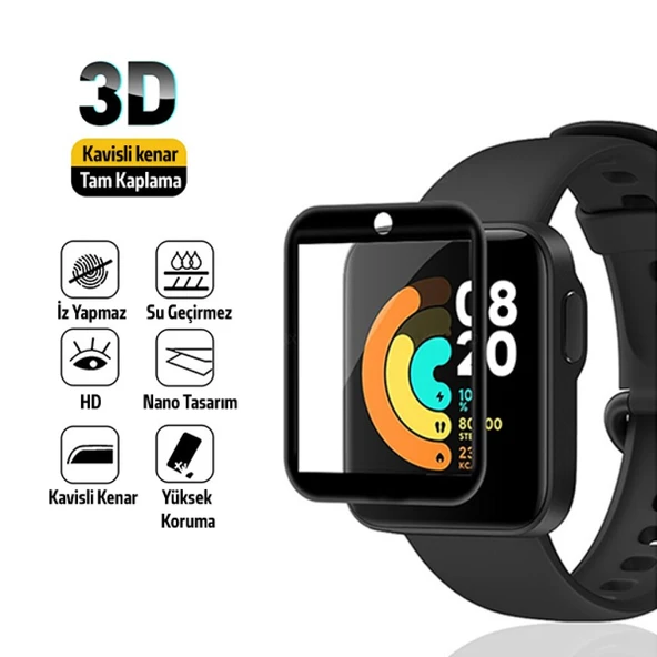 Xiaomi Mi Watch Lite 3D PMMA Cam Ekran Koruyucu (Siyah) - 2