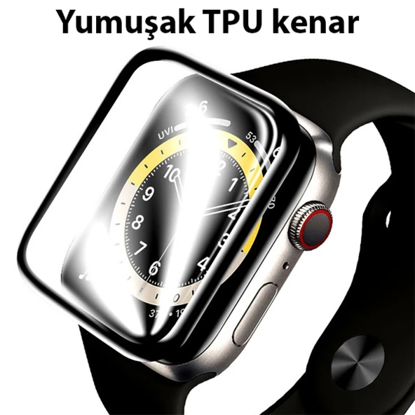 Apple Watch 7-8 41mm 3D PMMA Cam Ekran Koruyucu (Siyah) - 4