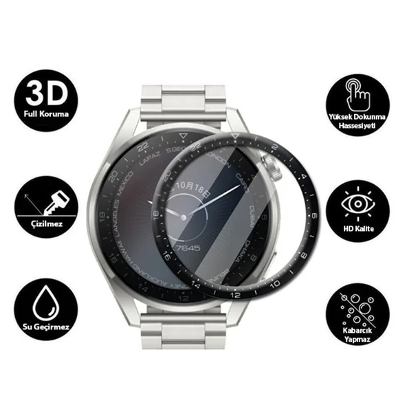 Huawei Watch 3 Pro 3D PET+PMMA Cam Ekran Koruyucu (Siyah) - 2