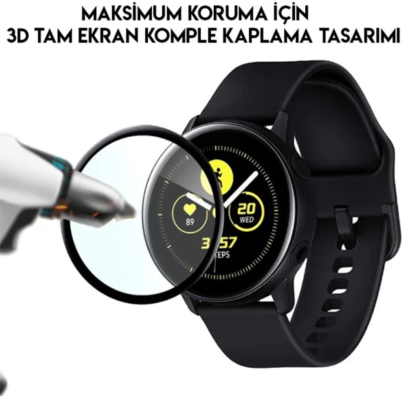 Samsung Galaxy Watch Active 2 40mm 3D PMMA Cam Ekran Koruyucu (Siyah) - 3