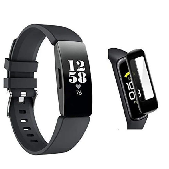 Fitbit Inspire HR 3D PC+PMMA Ekran Koruyucu (Siyah)