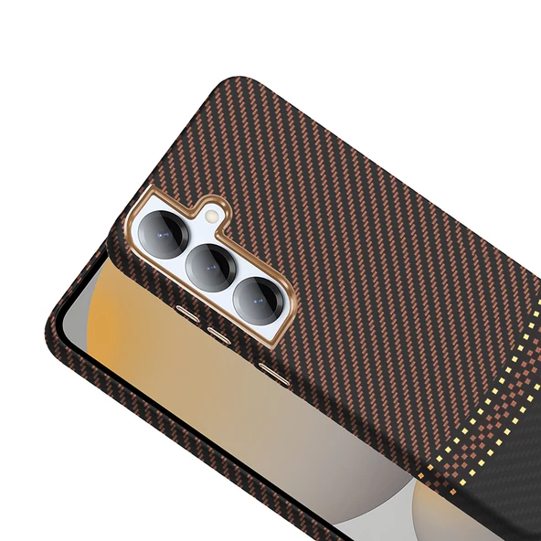 Samsung Galaxy S25 Kılıf Kablosuz Şarj Özellikli Karbon Fiber Görünümlü Gros Kapak - Resim 7