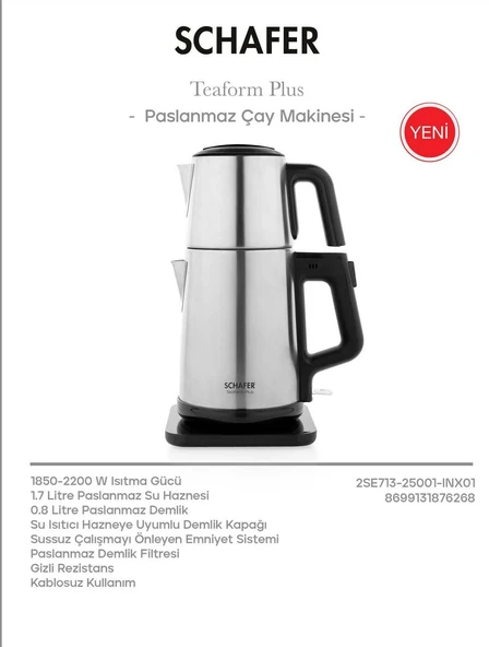 Schafer Teaform Plus Elektrikli Çelik Çay Makinesi Gri - 2