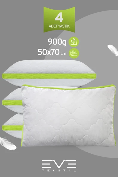 4 Adet Yeşil Serisi Kılıflı Fermuarlı Klimali Antialerjik Silikon Nano Elyaf Yastık 50x70cm - 8