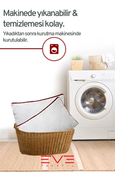 2 Adet Bordo Serisi Kılıflı Fermuarlı Klimali Antialerjik Silikon Nano Elyaf Yastık 50x70cm - 6