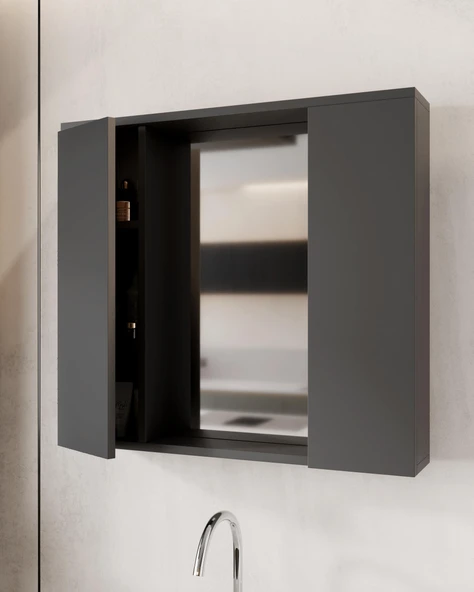 Karen Banyo Tuana Banyo Dolabı Seti 80 Cm, Mat Antrasit, Lavabo Dahil, Lavabolu - 3