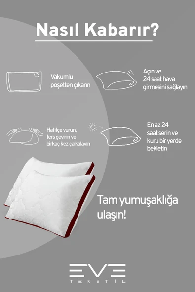 2 Adet Bordo Serisi Kılıflı Fermuarlı Klimali Antialerjik Silikon Nano Elyaf Yastık 50x70cm - 5