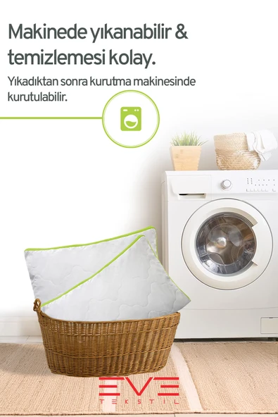 4 Adet Yeşil Serisi Kılıflı Fermuarlı Klimali Antialerjik Silikon Nano Elyaf Yastık 50x70cm - 5