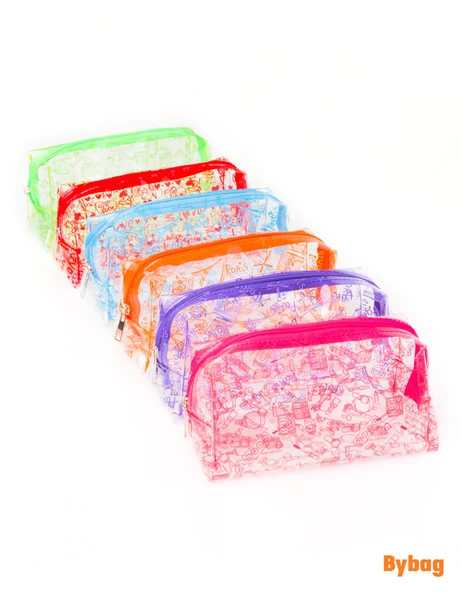 Love Aşk Sevgi Desenli Renkli Şeffaf PVC Makyaj Seyahat Kozmetik Ecza Bebek Deniz Çantası - 7