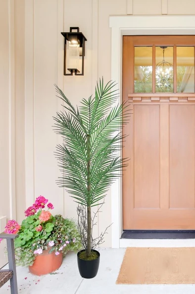 Yapay Ağaç Palmiye 135*50Cm 20Yaprak Areka Ağacı Siyah Saksıda Tek Gövdeli - 4