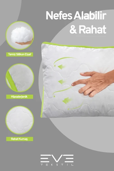 6 Adet Yeşil Serisi Kılıflı Fermuarlı Klimali Antialerjik Silikon Nano Elyaf Yastık 50x70cm - 4
