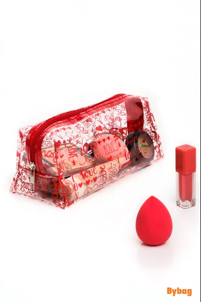 Love Aşk Sevgi Desenli Renkli Şeffaf PVC Makyaj Seyahat Kozmetik Ecza Bebek Deniz Çantası - 3