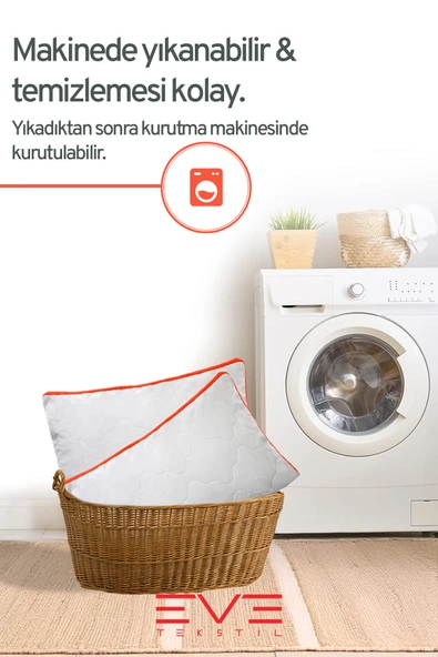 2 Adet Klimax Turuncu Serisi Kılıflı Fermuarlı Klimali Antialerjik Silikon Nano Elyaf Yastık 50x70cm - 6