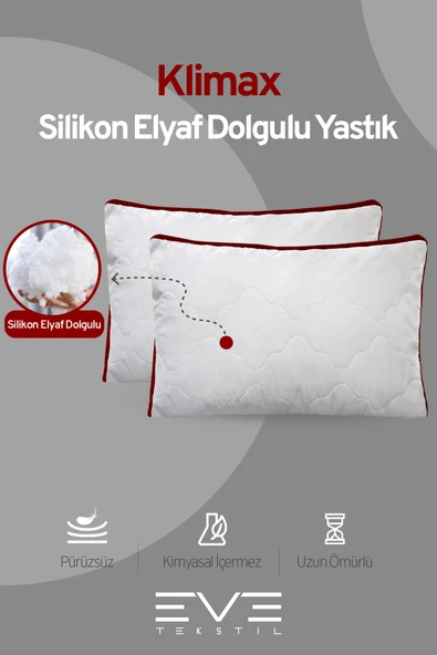 2 Adet Bordo Serisi Kılıflı Fermuarlı Klimali Antialerjik Silikon Nano Elyaf Yastık 50x70cm - 2