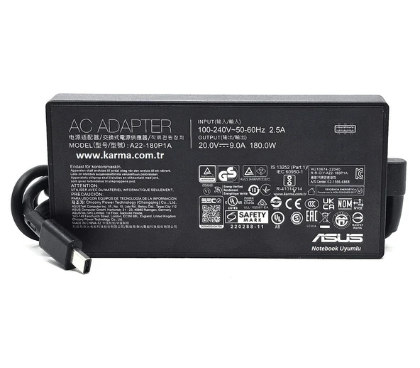 Asus uyumlu ROG Zephyrus G14 2024 GA403UU RTX 4050 Adaptör, Şarj Aleti Cihazı 180W USB-C