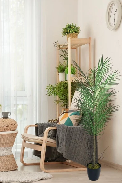 Yapay Ağaç Palmiye 135*50Cm 20Yaprak Areka Ağacı Siyah Saksıda Tek Gövdeli - 3