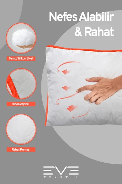 2 Adet Klimax Turuncu Serisi Kılıflı Fermuarlı Klimali Antialerjik Silikon Nano Elyaf Yastık 50x70cm - 4