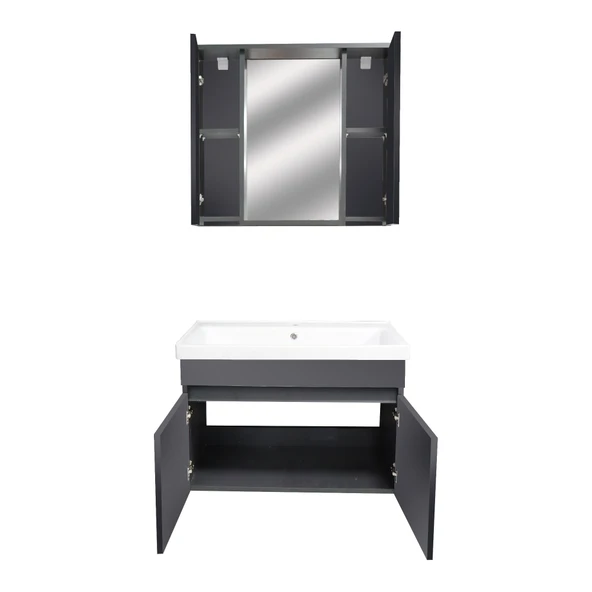 Karen Banyo Tuana Banyo Dolabı Seti 80 Cm, Mat Antrasit, Lavabo Dahil, Lavabolu - 6