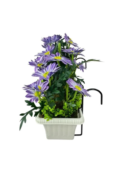 Nettenevime Yapay Çiçek Mor Papatya Küpeşte Askılı Saksıda Balkon Vaha Çiçeği Çiçek Sepeti - Resim 2