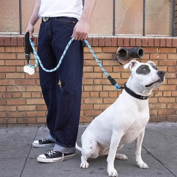 Reflektörlü Fosforlu Köpek Gezdirme Halatı Tasma Kayışı Metal Kancalı 130 cm - 11