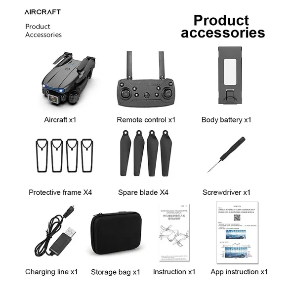 2024 E88 Pro RC Drone 4K HD Kamera Katlanabilir WIFI FPV Yüksek Performans Gri kumandalı geniş açı Profesyonel ufak - 8