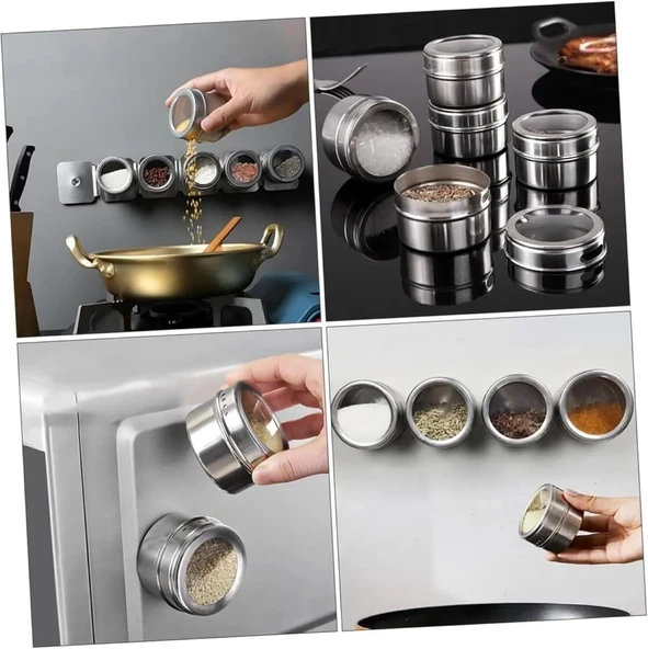 Busstier Üçgen Manyetik Paslanmaz Çelik Baharatlık Seti, 6 Şeffaf Kapaklı Baharat Kavanozu - Resim 8