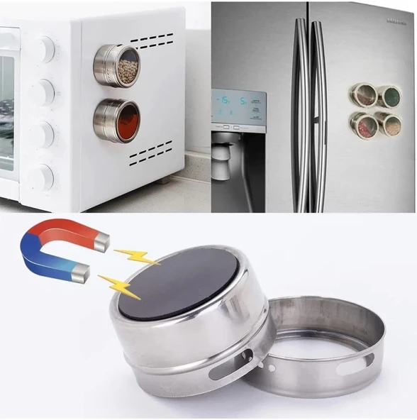 Busstier Üçgen Manyetik Paslanmaz Çelik Baharatlık Seti, 6 Şeffaf Kapaklı Baharat Kavanozu - Resim 6