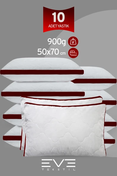 10 Adet Bordo Serisi Kılıflı Fermuarlı Klimali Antialerjik Silikon Nano Elyaf Yastık 50x70cm ürün görseli