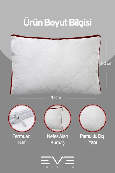 8 Adet Bordo Serisi Kılıflı Fermuarlı Klimali Antialerjik Silikon Nano Elyaf Yastık 50x70cm - Resim 3