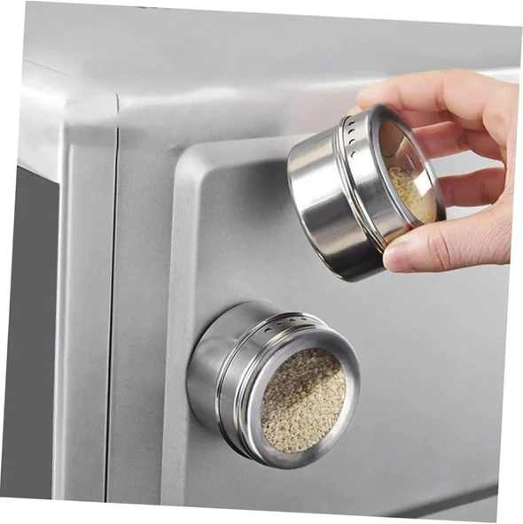 Busstier Üçgen Manyetik Paslanmaz Çelik Baharatlık Seti, 6 Şeffaf Kapaklı Baharat Kavanozu - Resim 4