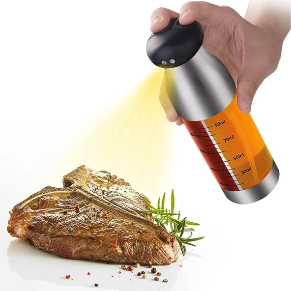 Busstier Çift Bölmeli Püskürtmeli Sprey Yağlık ve Sirkelik, Paslanmaz Çelik, 200 ml Kapasiteli