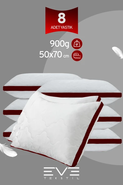 8 Adet Bordo Serisi Kılıflı Fermuarlı Klimali Antialerjik Silikon Nano Elyaf Yastık 50x70cm