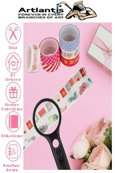 Renkli Desenli Bant 3 Adet 18mm x 3 Metre Dekoratif Desenli Bant Farklı Renklerde Gönderim Yapılmaktadır Desenli - 5