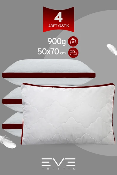 4 Adet Bordo Serisi Kılıflı Fermuarlı Klimali Antialerjik Silikon Nano Elyaf Yastık 50x70cm