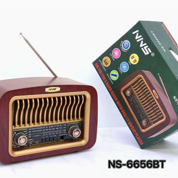 NS-6656 Retro Ahşap Tasarım Bluetooth Hoparlörlü Radyo – Fm/am Destekli, Şarjlı ve Taşınabiliri Radyo ürün görseli