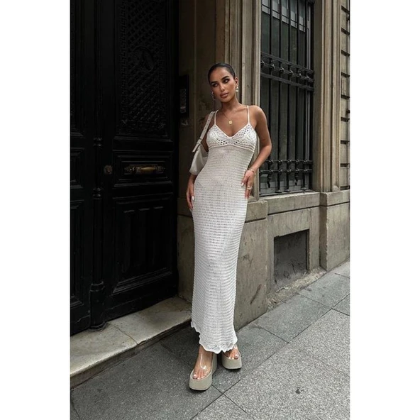 Lucky Life Kadın Askılı Ajurlu Elbise