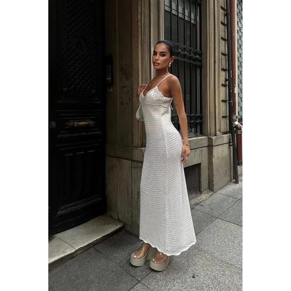 Lucky Life Kadın Askılı Ajurlu Elbise - 3