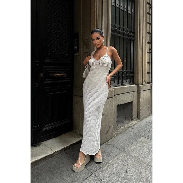 Lucky Life Kadın Askılı Ajurlu Elbise - 2