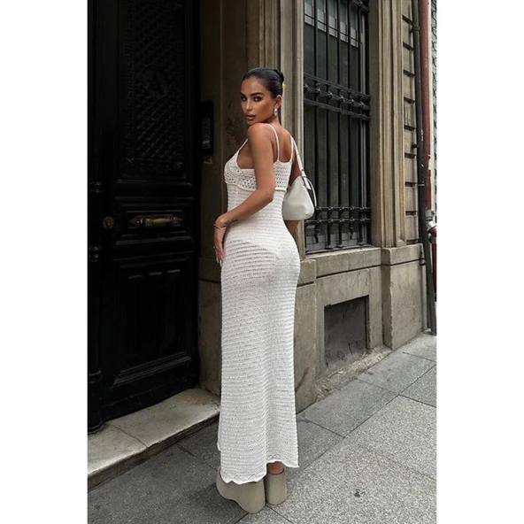 Lucky Life Kadın Askılı Ajurlu Elbise - 4