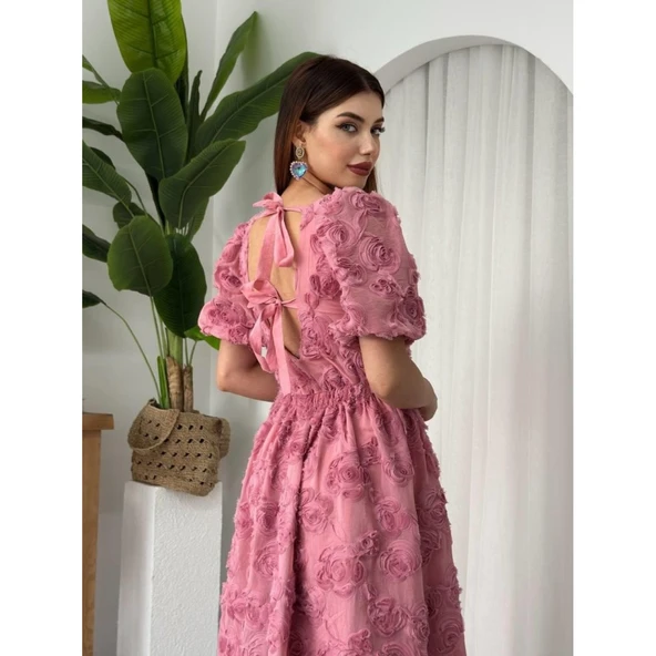 Wear Sırt Lucky Life Bağlama Detaylı Elbise - 3