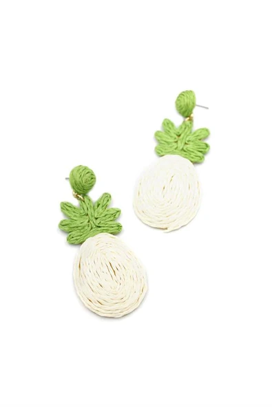 Ananas Hasır Küpe - Beyaz - 2