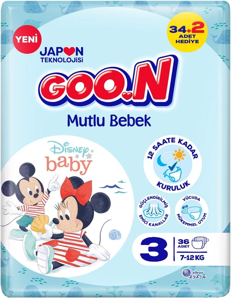 Goon Mutlu Bebek Bebek Bezi Beden:3 (7-12Kg) Midi 36 Adet Jumbo Pk